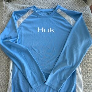 Huk Men's Light Blue and Gray Long Sleeve Performance Tee